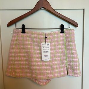 NWT ZARA Tweed Mini Skort - Pink/green M